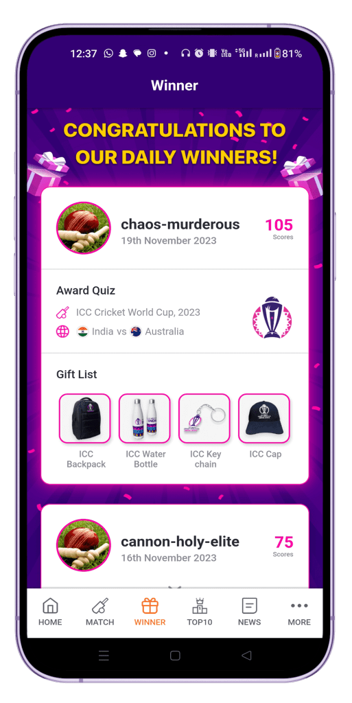 Daily winners