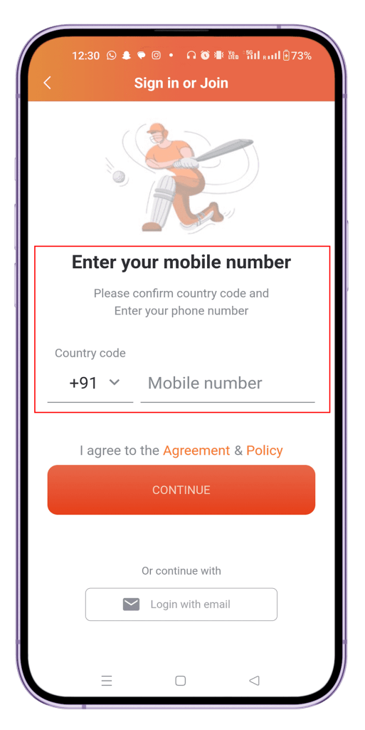 AllCric app signin