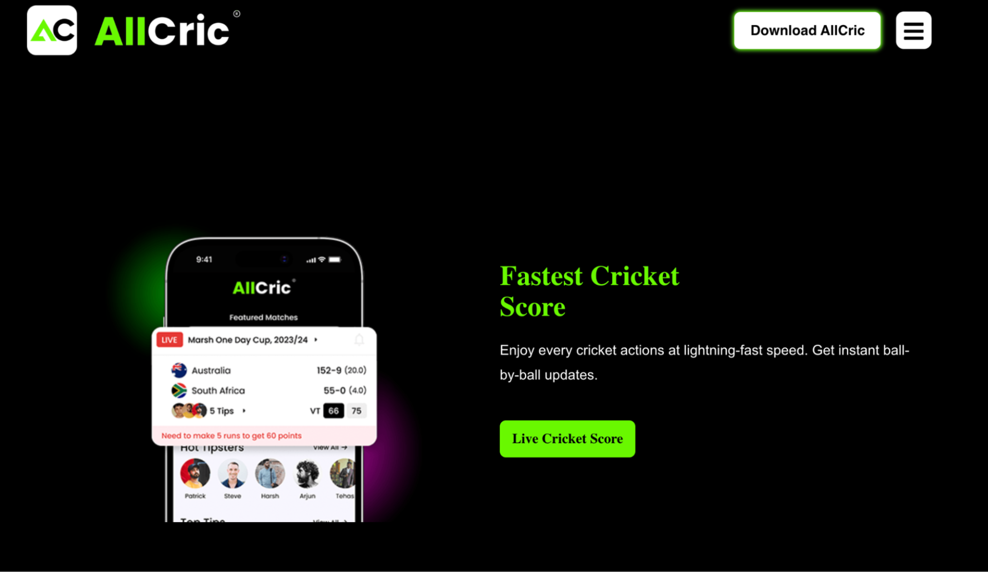 home page of AllCric