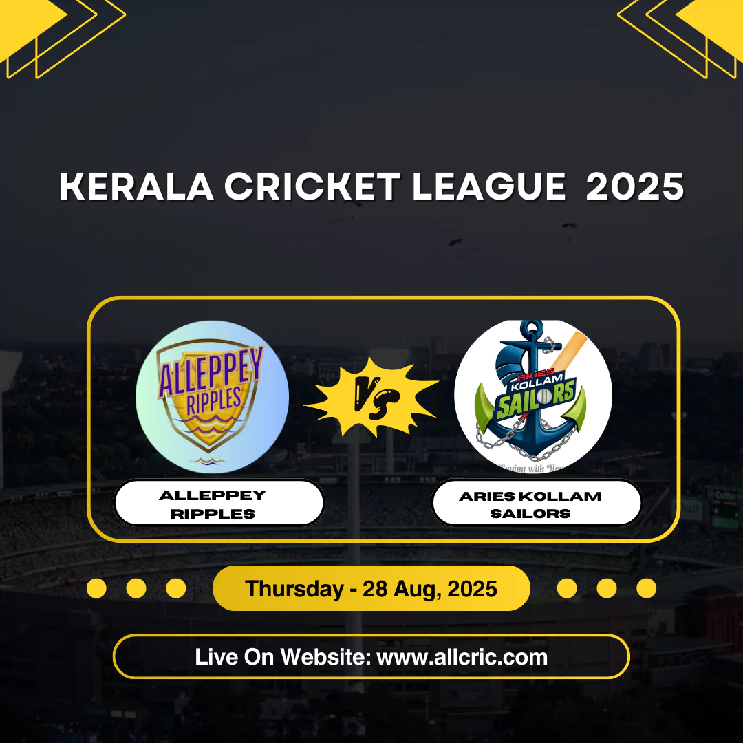 Today’s KCL 2025 Match 16 – Aries Kollam Sailors vs Alleppey Ripples. Check probable XI, pitch report & prediction. Click for expert verdict!