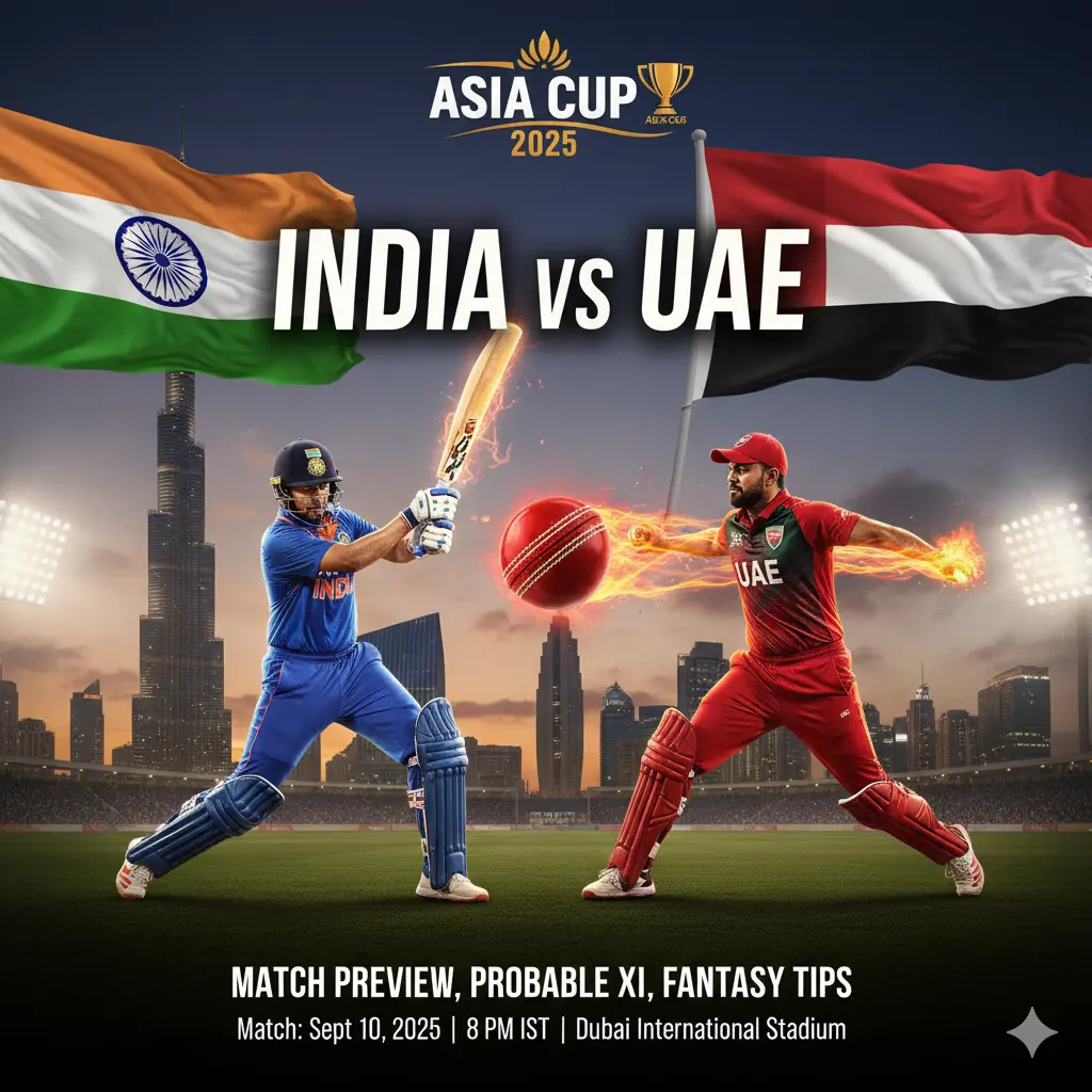 IND vs UAE Asia Cup 2025 clash! Check full prediction, probable XI, pitch conditions, key players & Dream11 fantasy tips.