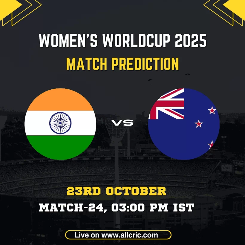 IND W vs NZ W Prediction — India Women vs New Zealand Women, Match 24 of ICC Women’s World Cup 2025 at Dr. DY Patil Sports Academy, Navi Mumbai. Get full IND W vs NZ W match prediction, team prediction, pitch report, and today match prediction insights.