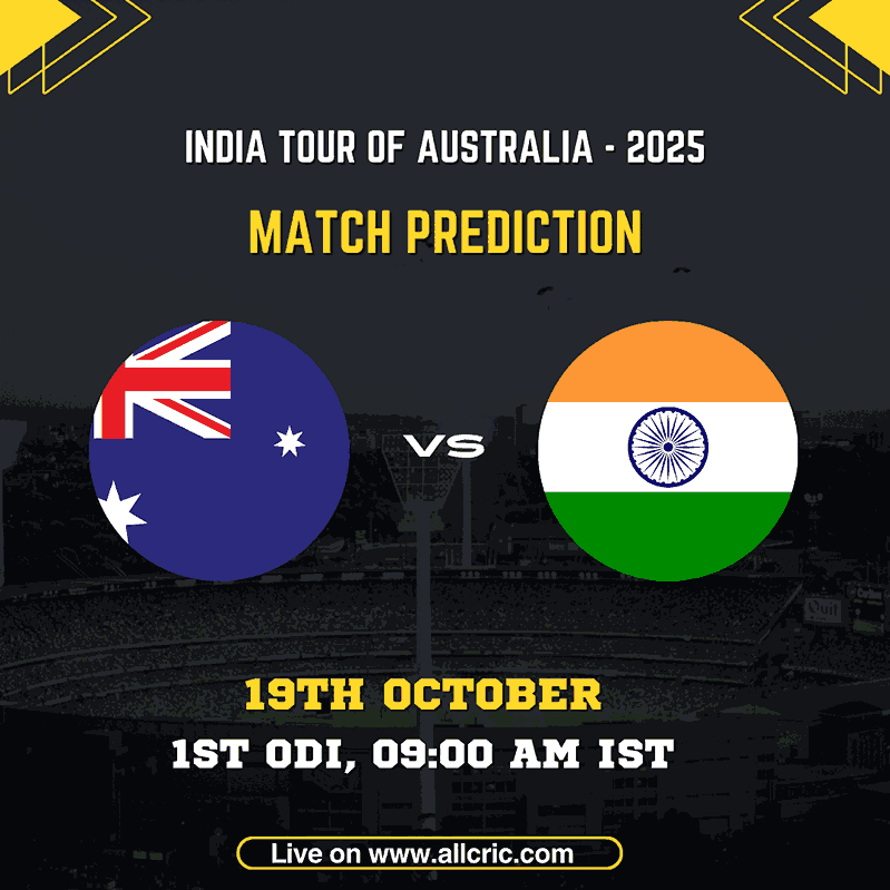 IND vs AUS Prediction Today Match — Australia vs India 1st ODI 2025 at Perth Stadium. Includes detailed match preview, pitch and weather report, head-to-head stats, fantasy team for IND vs AUS, and expert match prediction with captain and vice-captain picks.