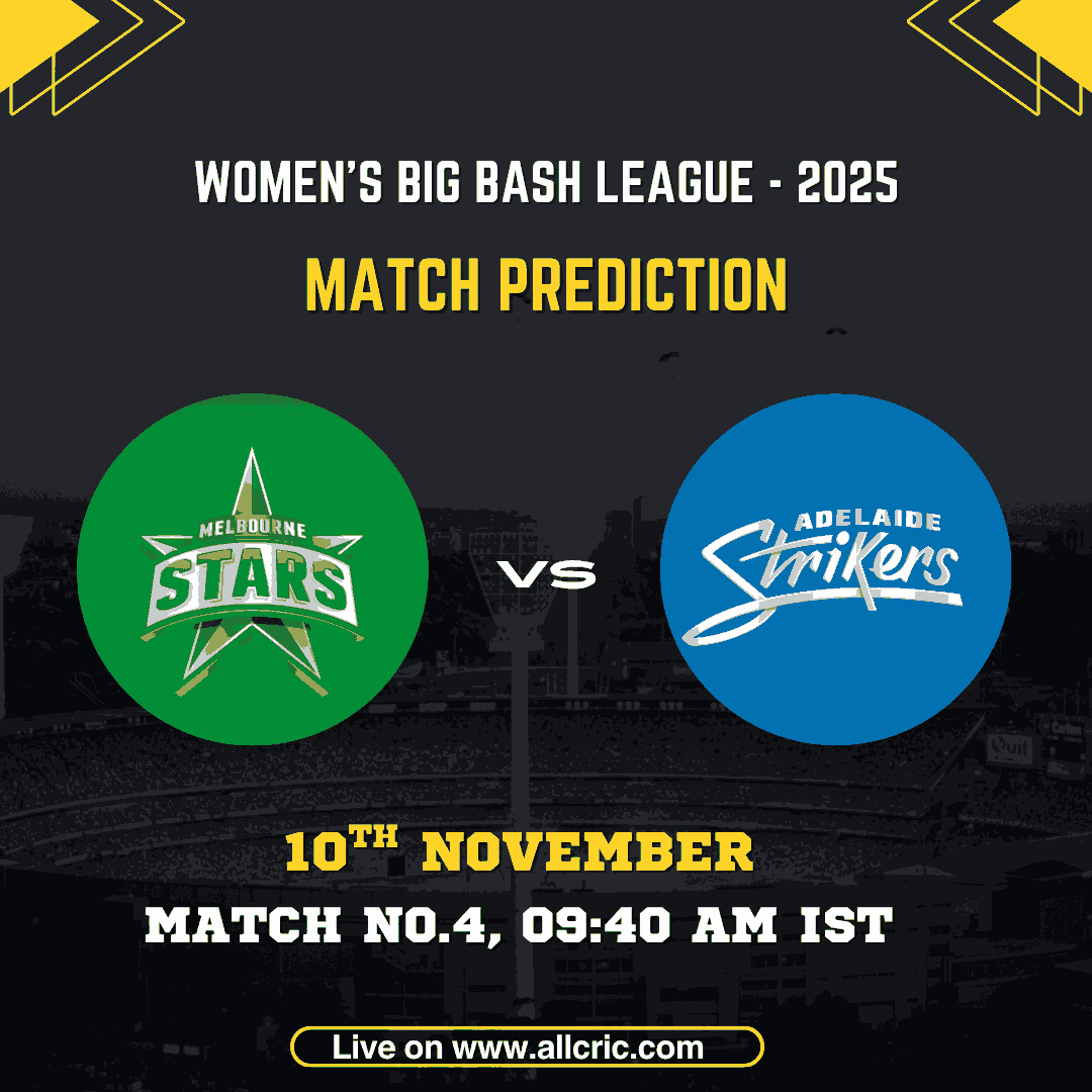 Melbourne Stars Women vs Adelaide Strikers Women WBBL 2025 Match 4 promotional graphic featuring team logos, match date, and time — ideal for MS W vs AS W today match prediction, MS-W vs AS-W Dream11 team today, and fantasy cricket updates.