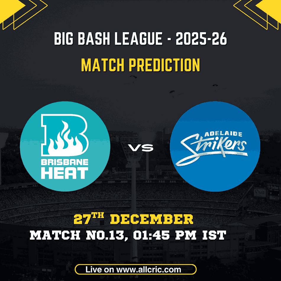 HEA vs STR today match prediction for BBL 2025-26 Match 13 featuring Brisbane Heat vs Adelaide Strikers, Dream11 prediction, probable playing XI, match details, and toss analysis at Brisbane Cricket Ground.