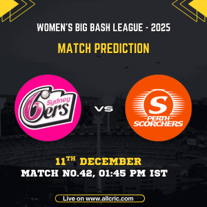 SS-W vs PS-W Dream11 prediction for WBBL 2025 Match 42 – Sydney Sixers Women vs Perth Scorchers Women Challenger match at North Sydney Oval with match time, date, and team logos.