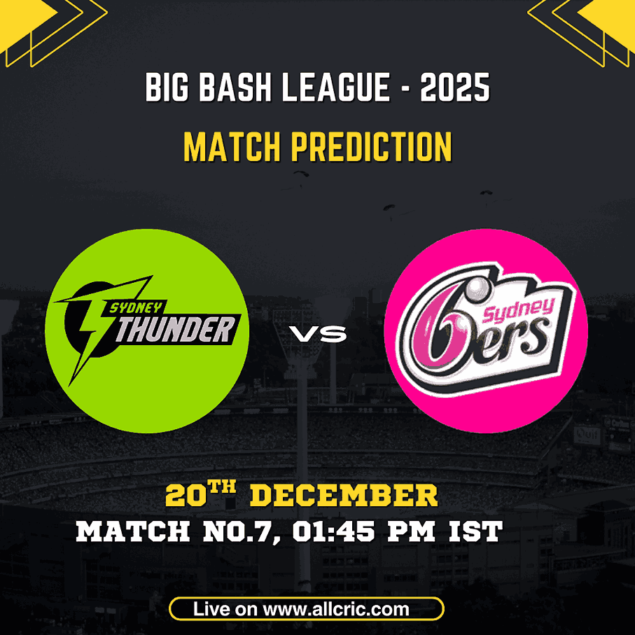 Sydney Thunder vs Sydney Sixers Dream11 prediction for BBL 2025 Match 7 – ST vs SS today match prediction, team preview, toss update, and win probability at Sydney Showground Stadium.