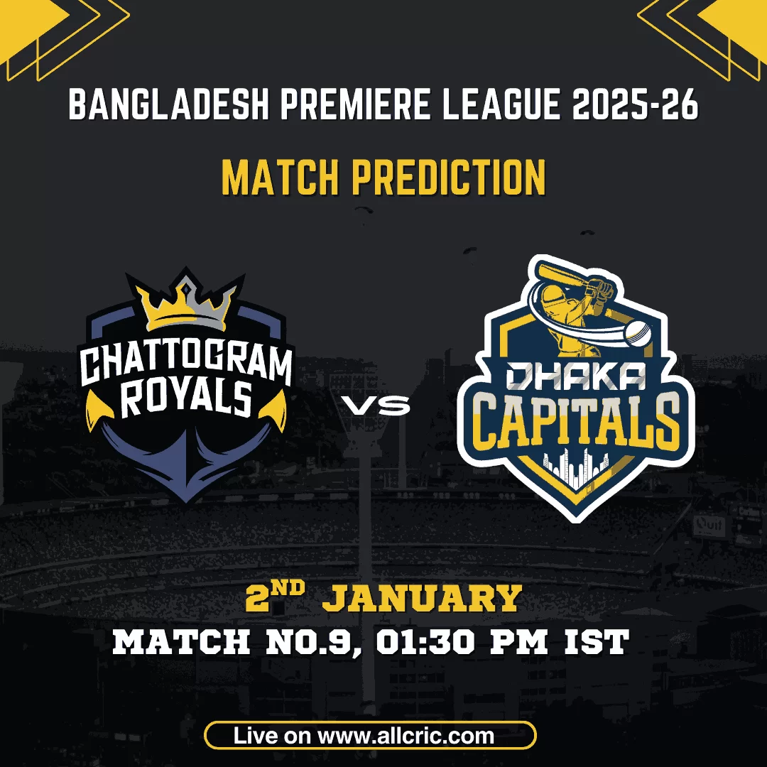 Chattogram Royals vs Dhaka Capitals match prediction for BPL 2025-26 Match 9 at Sylhet International Cricket Stadium, featuring team logos, match date, time, and fantasy insights – dhcp vs chr match prediction and dhcp vs chr fantasy prediction.