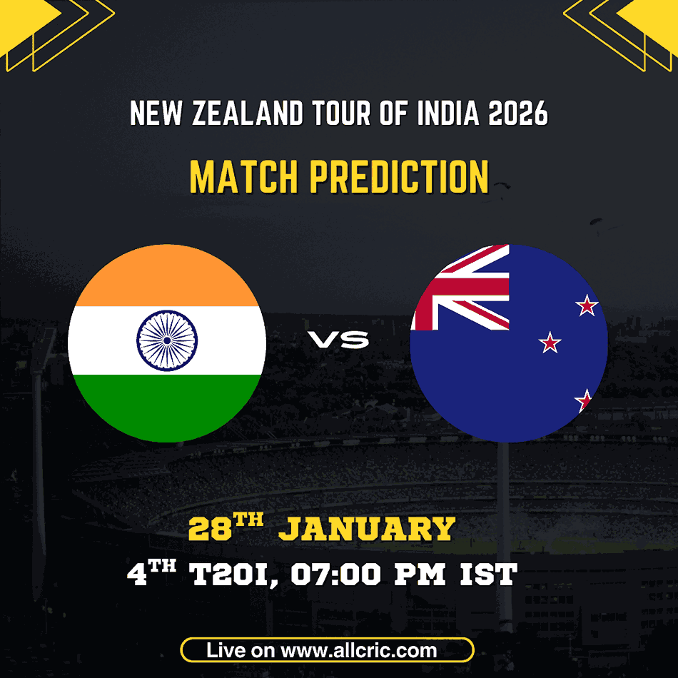 IND vs NZ Dream11 prediction for 4th T20I of New Zealand tour of India 2026, India vs New Zealand match prediction today, venue Visakhapatnam, match date 28 January and playing teams graphic