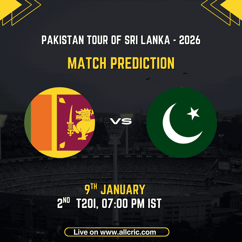 SL vs PAK today match prediction graphic for 2nd T20I showing Sri Lanka vs Pakistan at Dambulla Stadium, including sl vs pak Dream11 prediction today match and fantasy team preview.