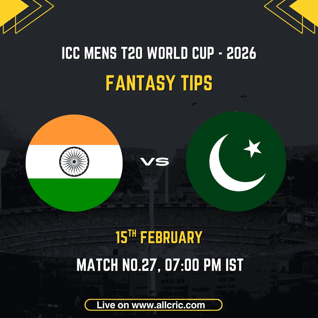 India vs Pakistan ICC Men's T20 World Cup 2026 Group A Match 27 prediction graphic featuring national flags, match details for February 15th 2026 at 7:00 PM IST at R Premadasa International Cricket Stadium Colombo, with Dream11 team analysis and today's match prediction