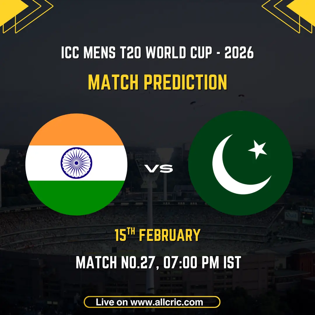 India vs Pakistan ICC Men's T20 World Cup 2026 Group A Match 27 prediction graphic featuring national flags, match details for February 15th 2026 at 7:00 PM IST at R Premadasa International Cricket Stadium Colombo, with Dream11 team analysis and today's match prediction