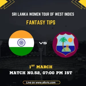 India vs West Indies ICC Men's T20 World Cup 2026 Super 8 Group 1 Match 52 fantasy tips graphic featuring national flags, match details for March 1st 2026 at 7:00 PM IST at Eden Gardens Kolkata, with Dream11 team suggestions and fantasy cricket tips