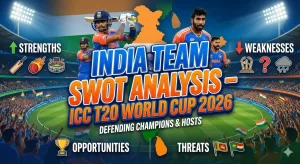 India team SWOT analysis for ICC T20 World Cup 2026 highlighting strengths, weaknesses, opportunities and threats
