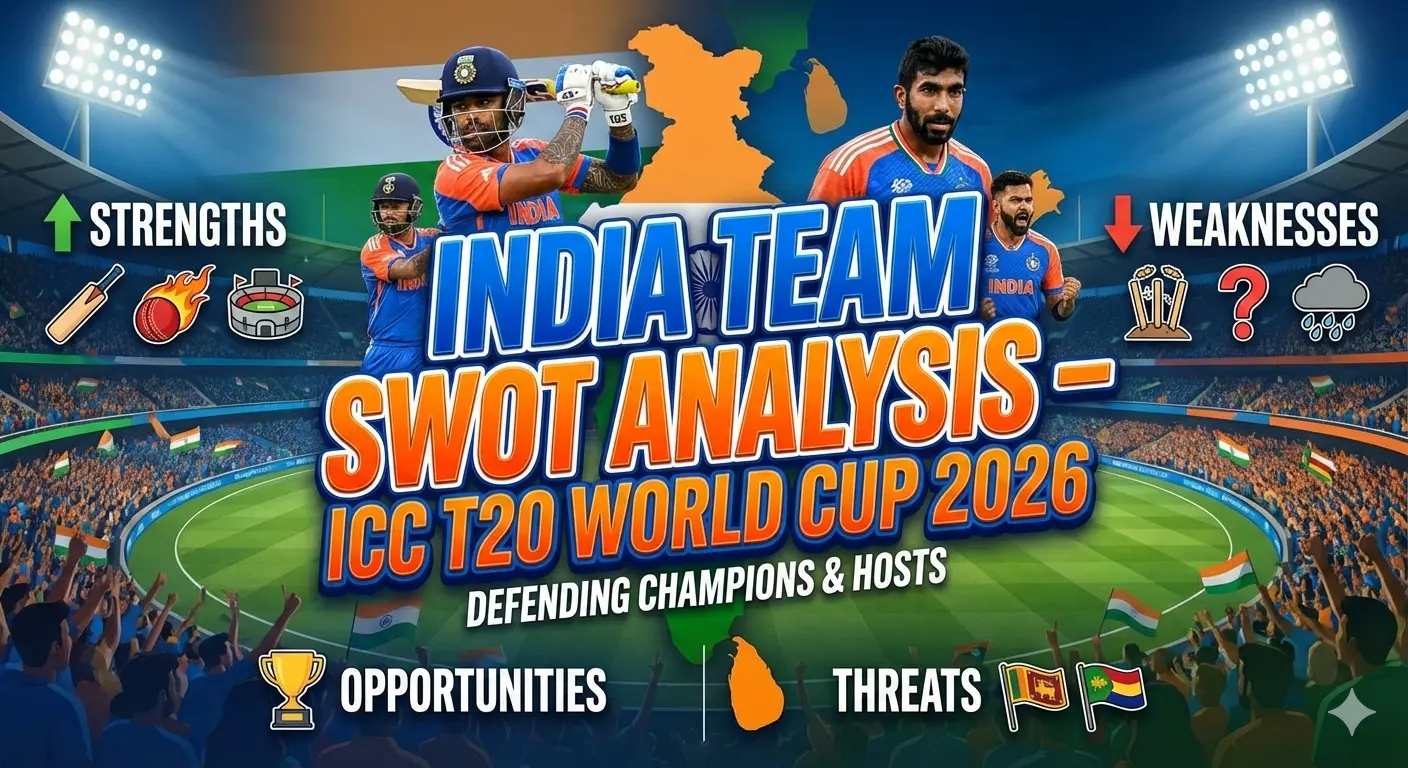 India team SWOT analysis for ICC T20 World Cup 2026 highlighting strengths, weaknesses, opportunities and threats