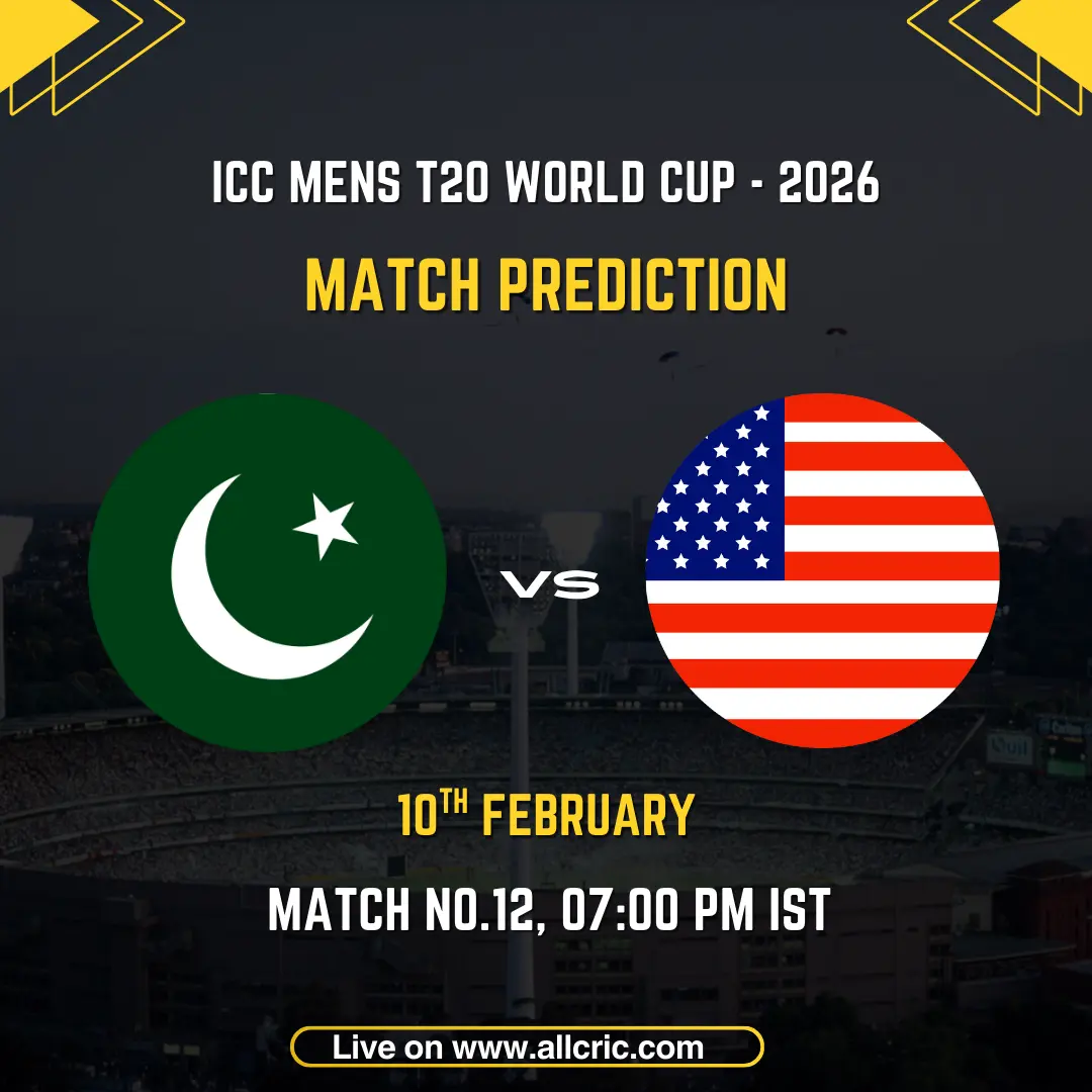 Pakistan vs United States of America ICC Men's T20 World Cup 2026 match prediction graphic featuring national flags, match details for February 10th 2026 at 7:00 PM IST at Sinhalese Sports Club Ground Colombo, with Dream11 team analysis and today's match prediction