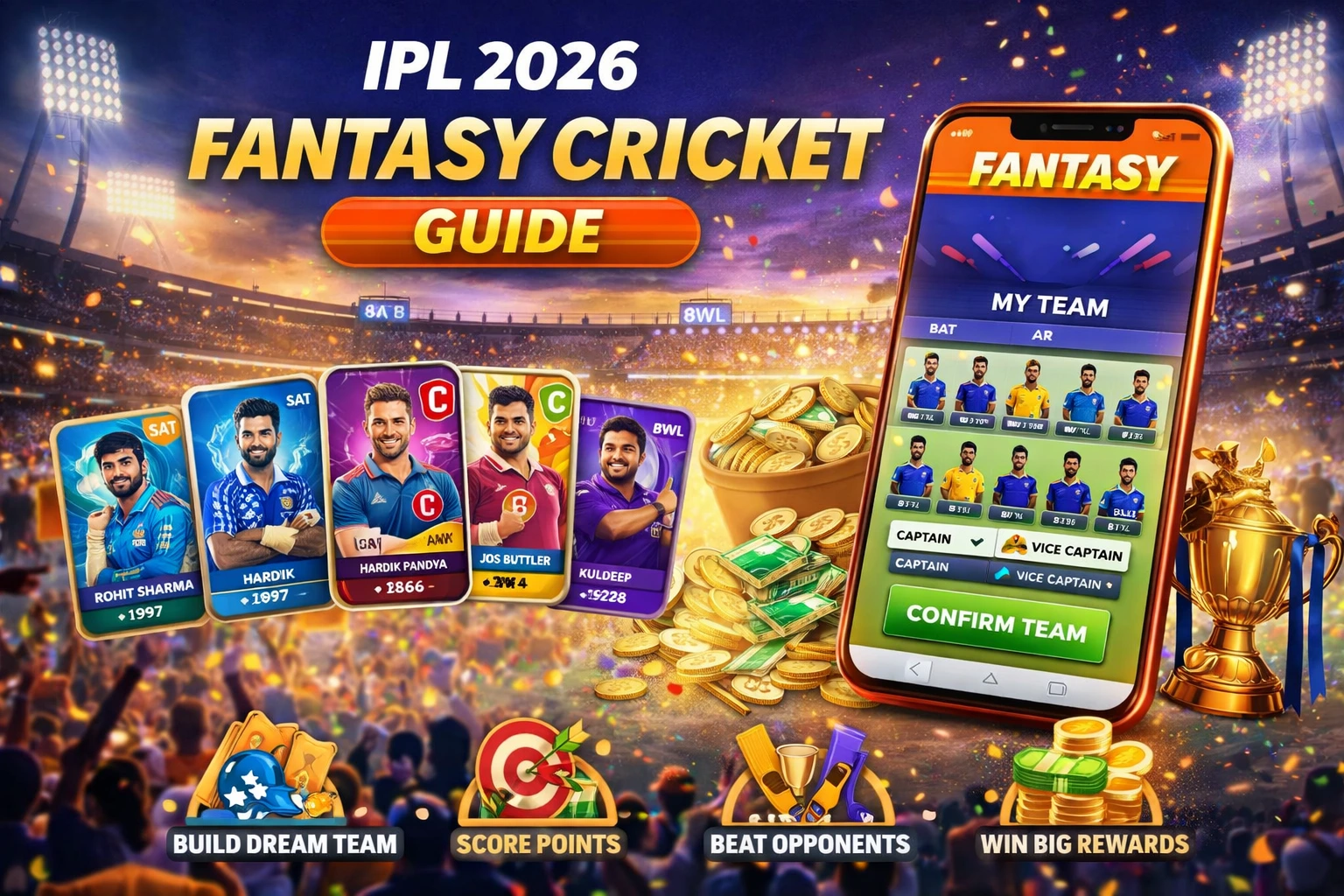 IPL 2026 fantasy cricket guide showing how to build a winning team, choose captains, and maximize points.