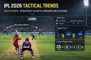 IPL 2026 tactical trends showing team strategies, matchups, and data-driven decisions in modern T20 cricket
