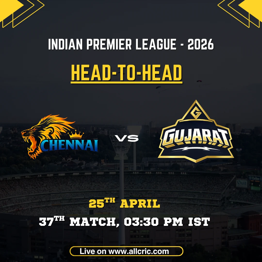 CSK vs GT head to head today IPL 2026 graphic showing Chennai Super Kings vs Gujarat Titans with head to head records, stats, and April 25 match details