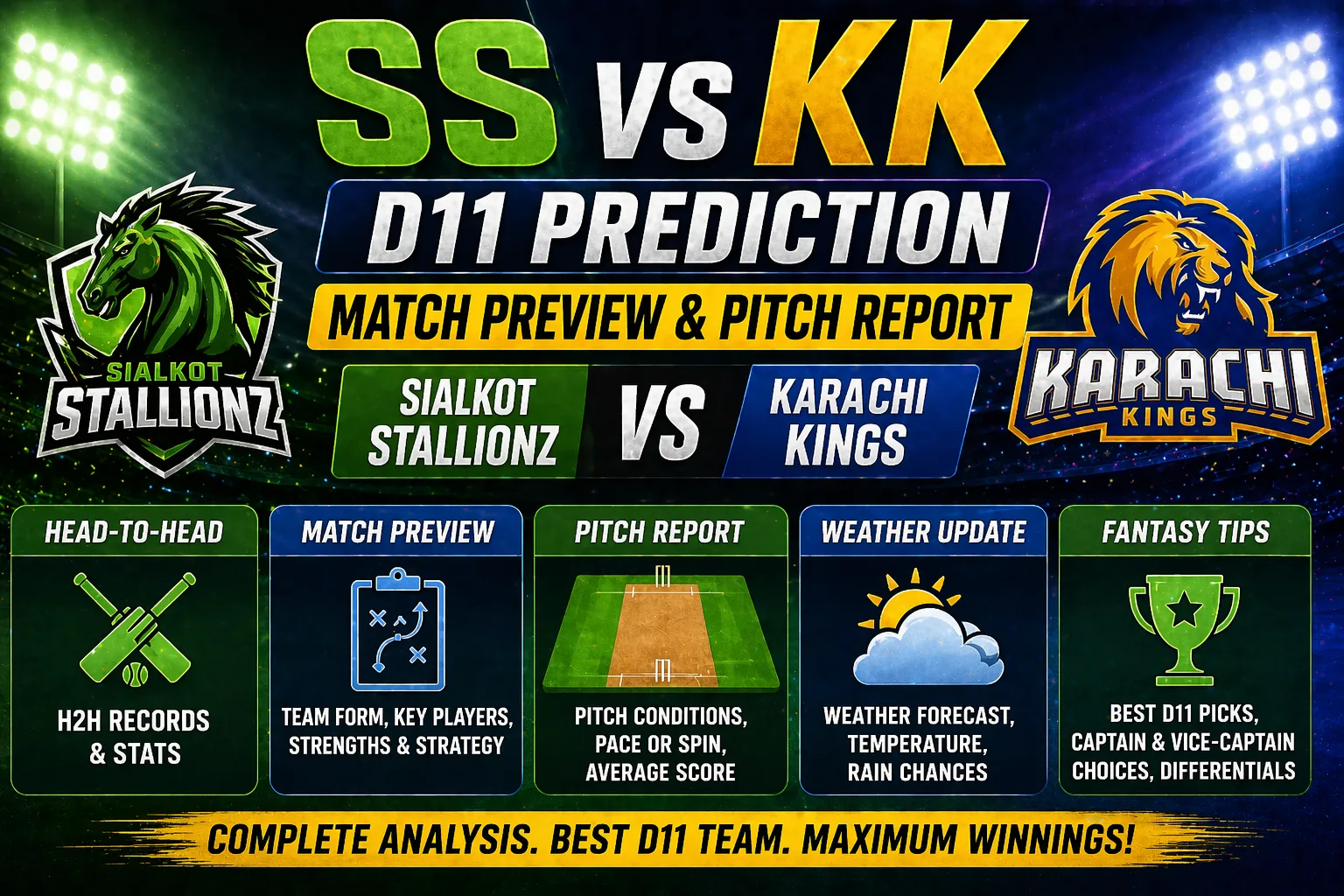 SS vs KK Dream11 prediction match preview pitch report Sialkot Stallionz vs Karachi Kings fantasy tips