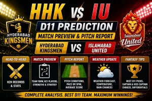 HHK vs IU Dream11 prediction match preview pitch report Hyderabad Kingsmen vs Islamabad United fantasy tips banner”