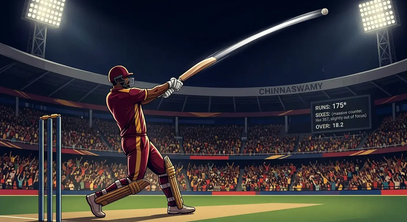 Chris Gayle 175 IPL innings Chinnaswamy Stadium – highest individual score 175* Universe Boss six hitting record IPL history