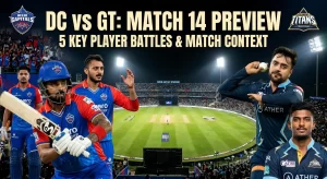 DC vs GT match 14 preview IPL 2026 featuring Delhi Capitals vs Gujarat Titans key player battles, Sameer Rizvi, Sai Sudharsan, KL Rahul, Rashid Khan and Axar Patel at Arun Jaitley Stadium