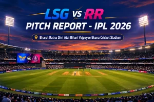 LSG vs RR pitch report IPL 2026 Ekana Stadium Lucknow stats and match analysis image with stadium view