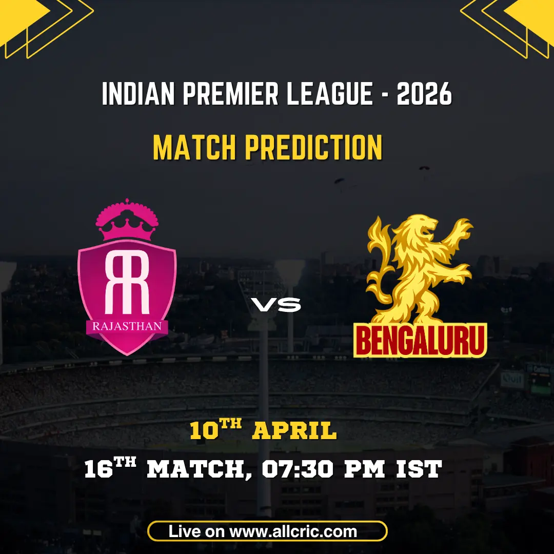 RR vs RCB today match prediction IPL 2026 Rajasthan Royals vs Royal Challengers Bengaluru win prediction with match details, 10th April 7:30 PM IST at Guwahati stadium