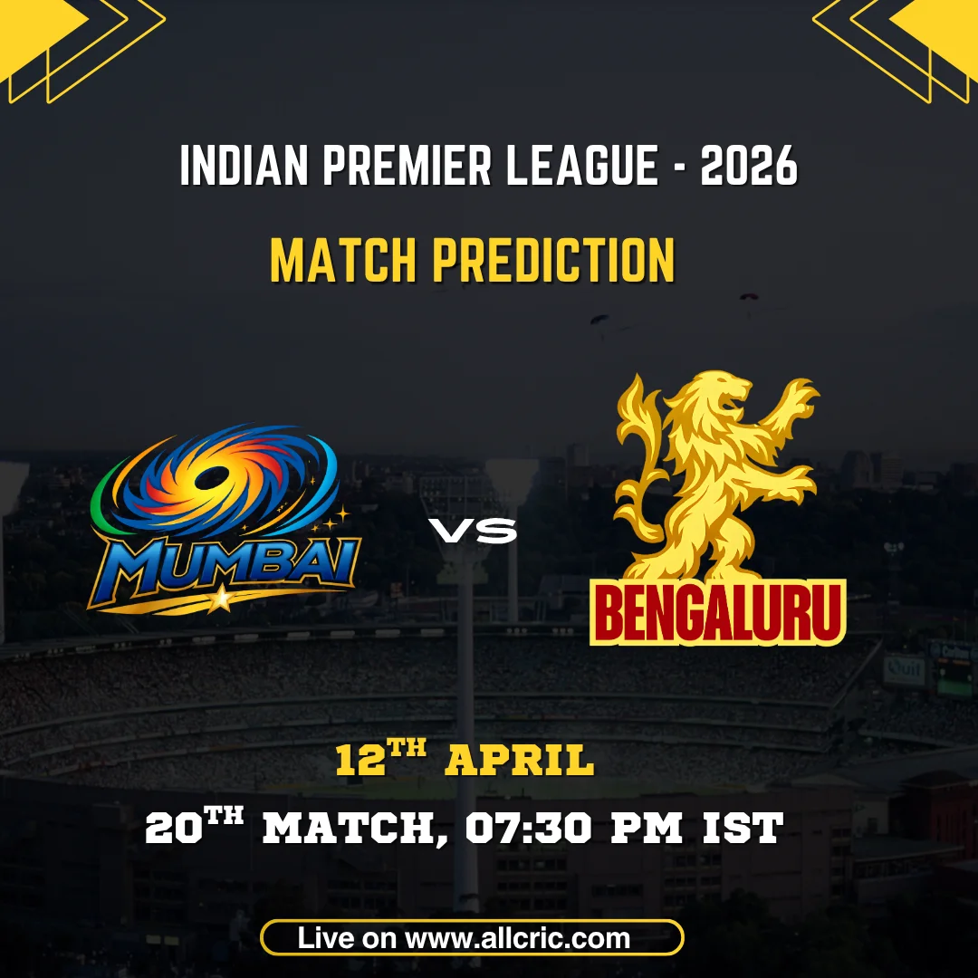 MI vs RCB today match prediction IPL 2026 – Mumbai Indians vs Royal Challengers Bengaluru match prediction, win prediction, April 12 Wankhede Stadium