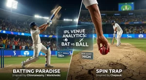 IPL venue analytics batting vs bowling pitch comparison Chinnaswamy batting paradise vs Chepauk spin friendly pitch IPL stats