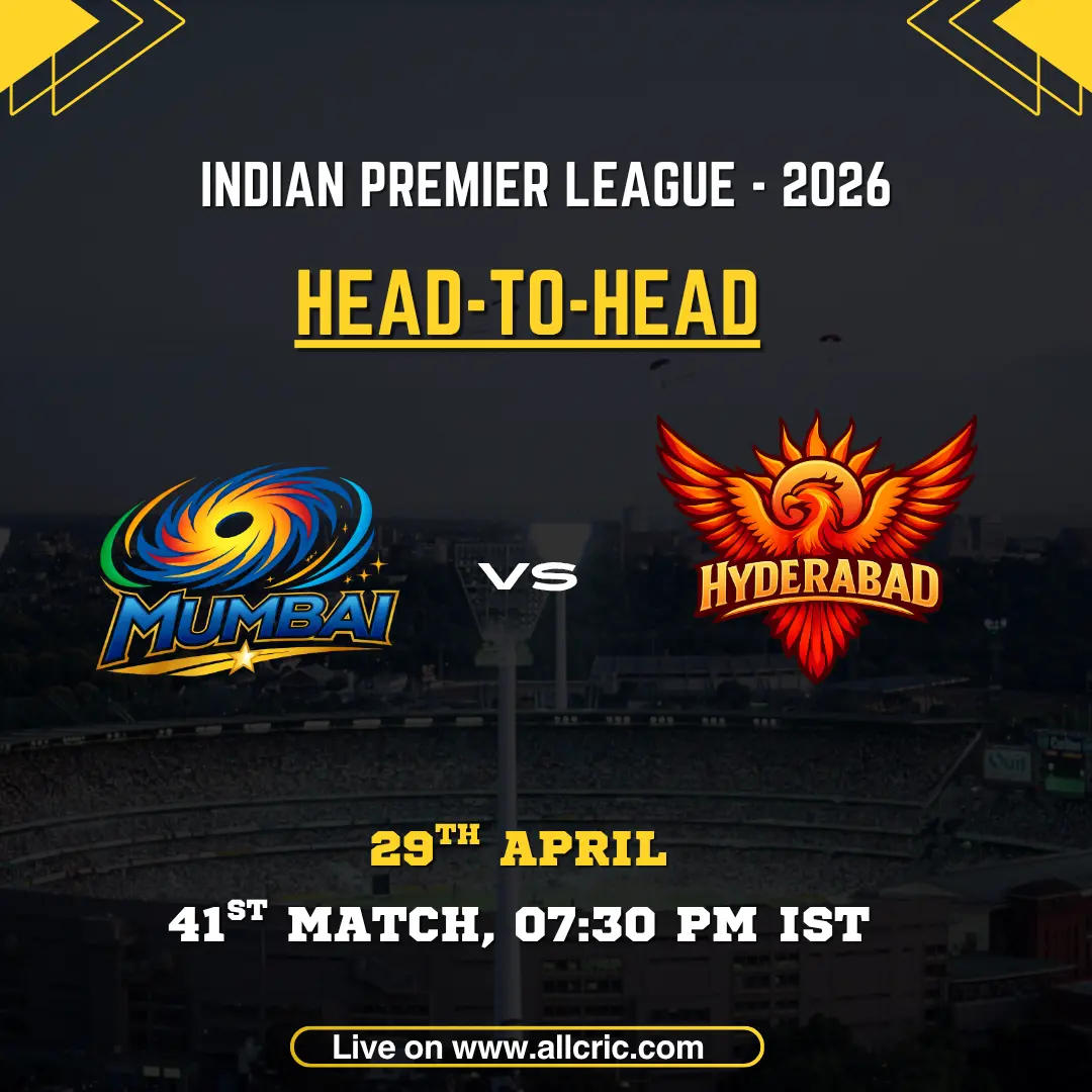 MI vs SRH Head to Head Record – Mumbai Indians vs Sunrisers Hyderabad IPL 2026 H2H Stats, 41st Match, April 29, 7:30 PM IST, Wankhede Stadium