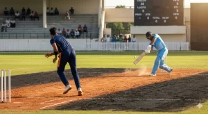 Maharaja Yadavindra Singh Stadium pitch report Mullanpur showing cricket match action with balanced batting pitch and pace support conditions in New Chandigarh