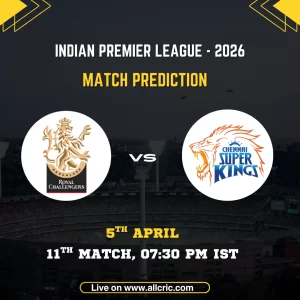 RCB vs CSK IPL 2026 match prediction image with team logos and match details
