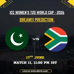 PAK-W vs SA-W Dream11 prediction today match graphic for ICC Women’s T20 World Cup 2026 Match 11 at Edgbaston, Birmingham. Pakistan Women and South Africa Women team logos displayed with match date and time. Fantasy cricket preview featuring Dream11 captain and vice-captain picks, probable playing XIs, and top performers including Laura Wolvaardt, Fatima Sana, Marizanne Kapp, and Nonkululeko Mlaba.