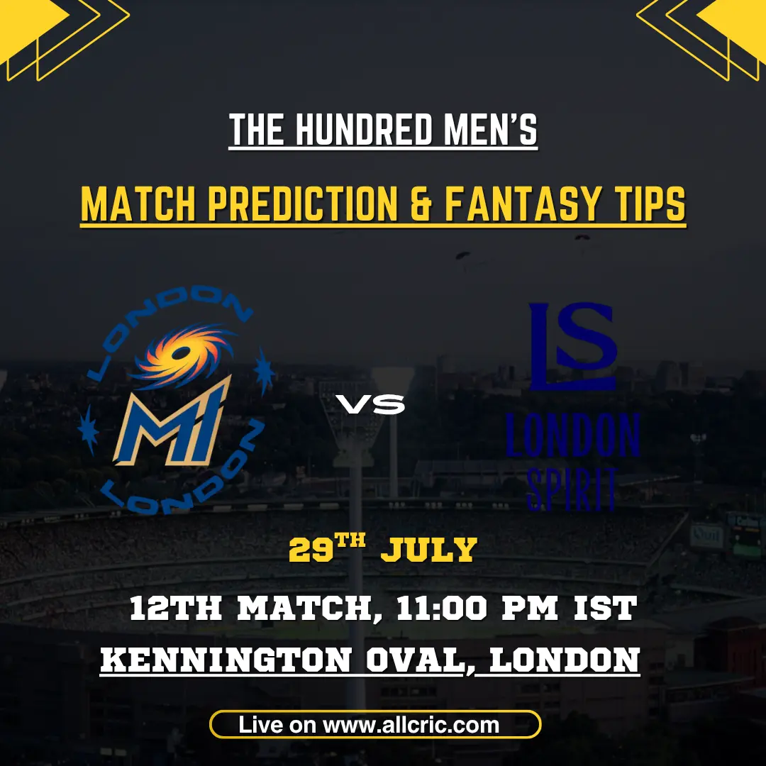 MIL vs LNS Dream11 prediction today match for MI London vs London Spirit in Match 12 of The Hundred Men’s 2026 at Kennington Oval.