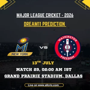 MINY vs WF Dream11 prediction today match for MI New York vs Washington Freedom in Match 29 of MLC 2026 at Grand Prairie Stadium, Dallas, featuring Dream11 team prediction, fantasy tips, probable playing XI, captain and vice-captain picks.