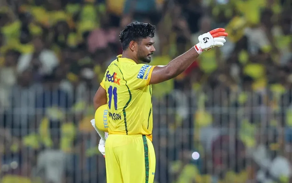 Sanju Samson acknowledging the crowd while representing Chennai Super Kings in the IPL.
