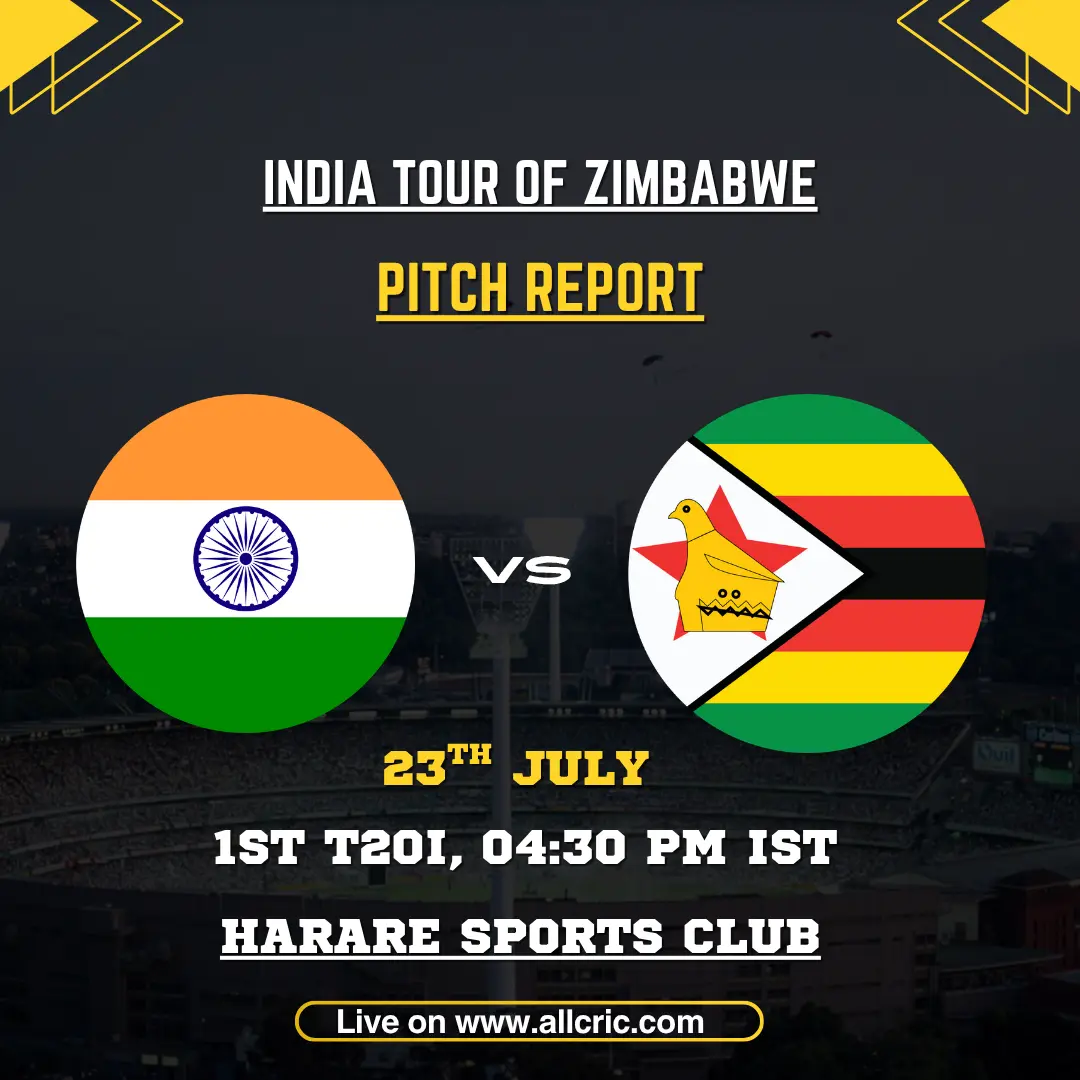 ZIM vs IND pitch report for the 1st T20I at Harare Sports Club, covering batting and bowling conditions.