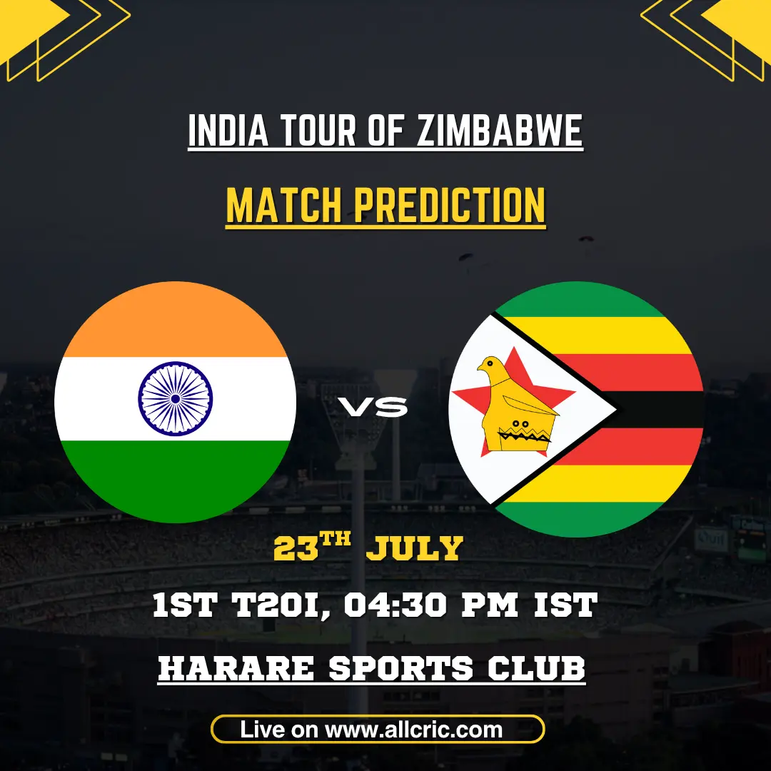 ZIM vs IND today match prediction for Zimbabwe vs India 1st T20I at Harare Sports Club on July 23, 2026.