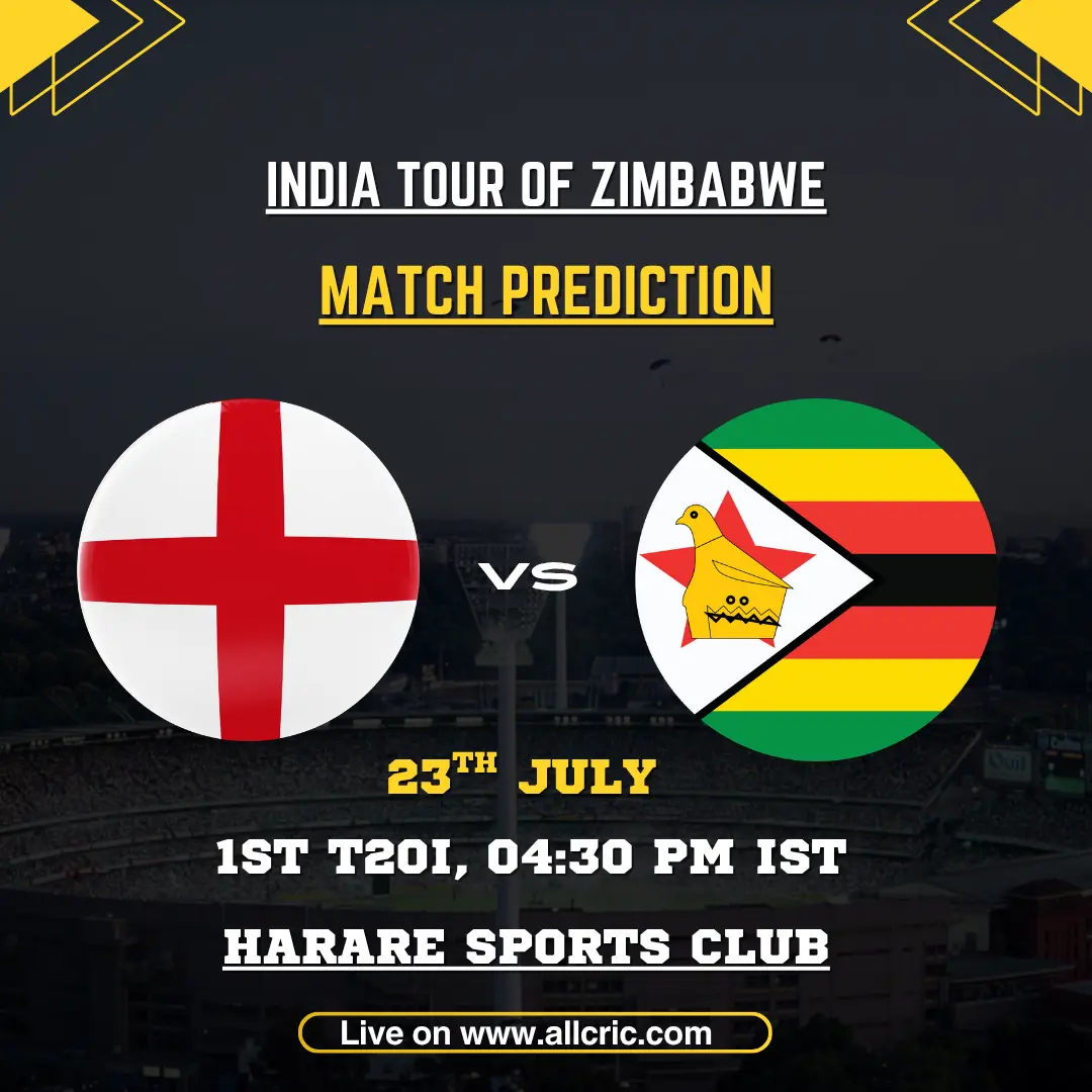 ZIM vs IND today match prediction for Zimbabwe vs India 1st T20I at Harare Sports Club on July 23, 2026.