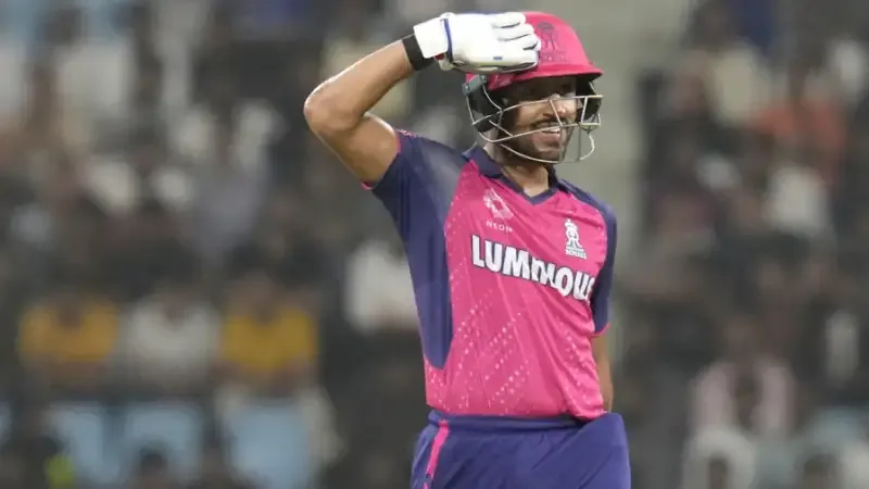 Dhruv Jurel in Rajasthan Royals kit during an IPL match, highlighting his rise as a key wicketkeeper-batter for the franchise.