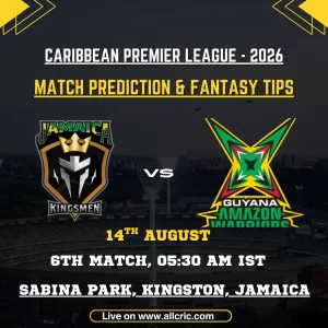JK vs GAW D11 prediction today match graphic for Jamaica Kingsmen vs Guyana Amazon Warriors, CPL 2026 Match 6 at Sabina Park, Kingston.