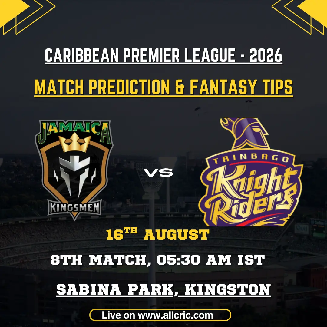 JK vs TKR today match prediction and fantasy tips for Jamaica Kingsmen vs Trinbago Knight Riders, CPL 2026 Match 8 at Sabina Park, Kingston.