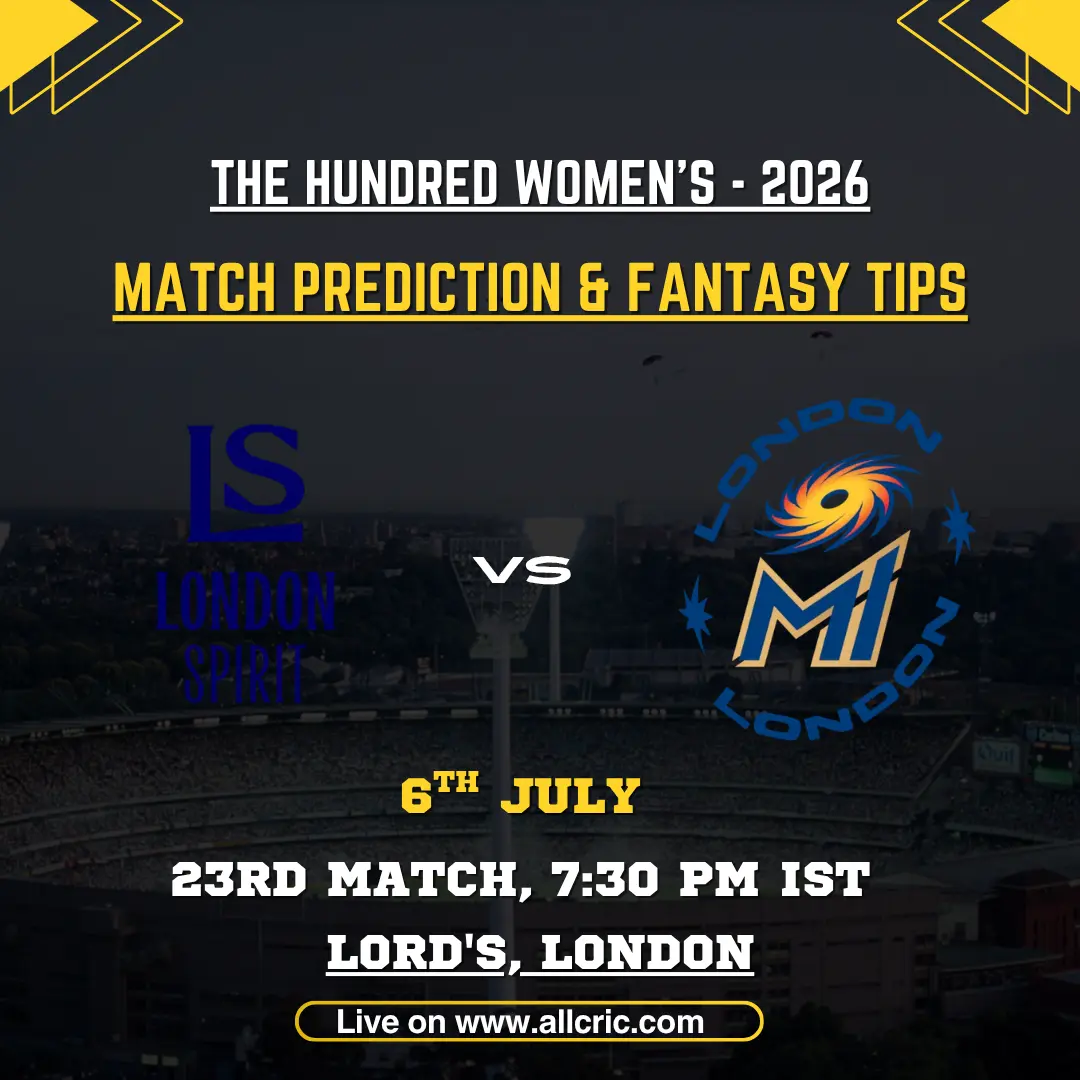 LNS-W vs ML-W Dream11 prediction today match graphic featuring London Spirit Women and MI London Women for Match 23 of The Hundred Women’s 2026 at Lord’s.