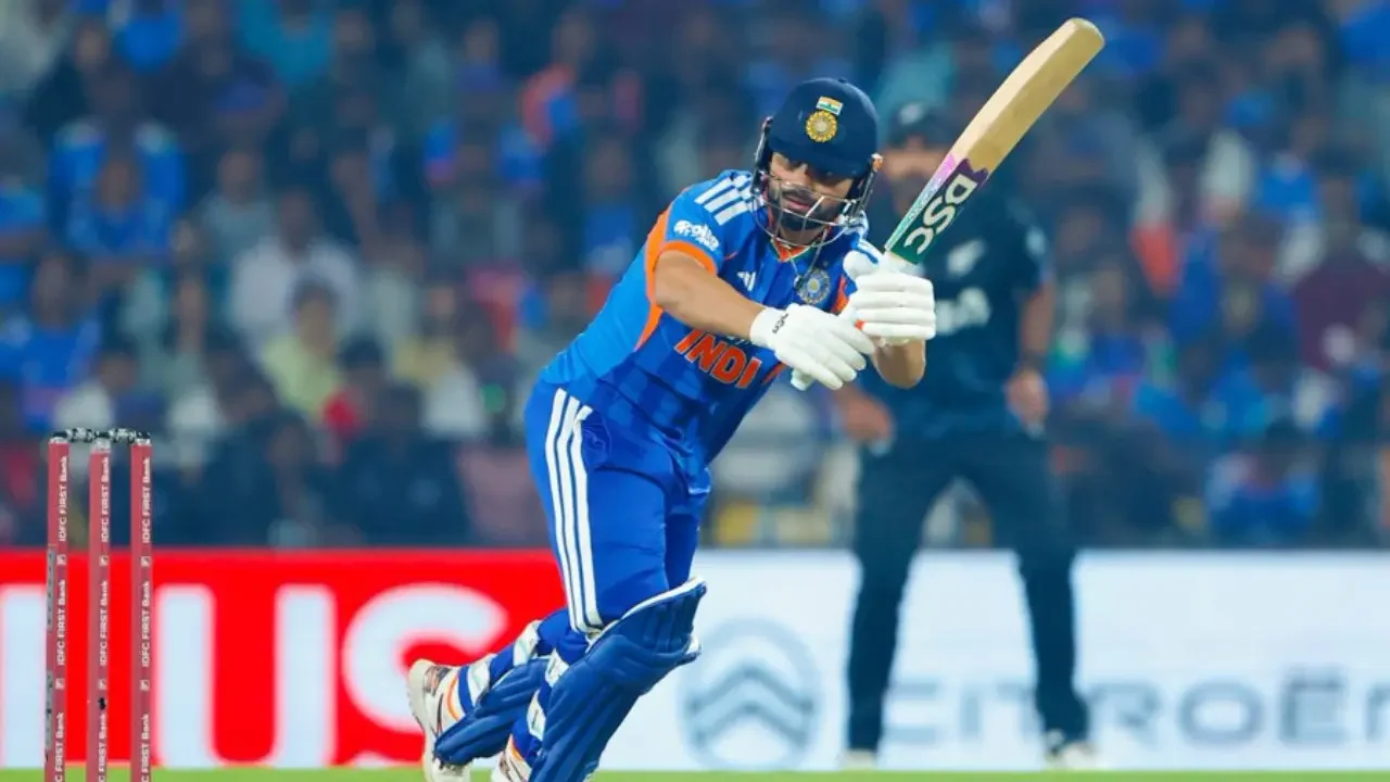 Rinku Singh batting for India during an international cricket match.