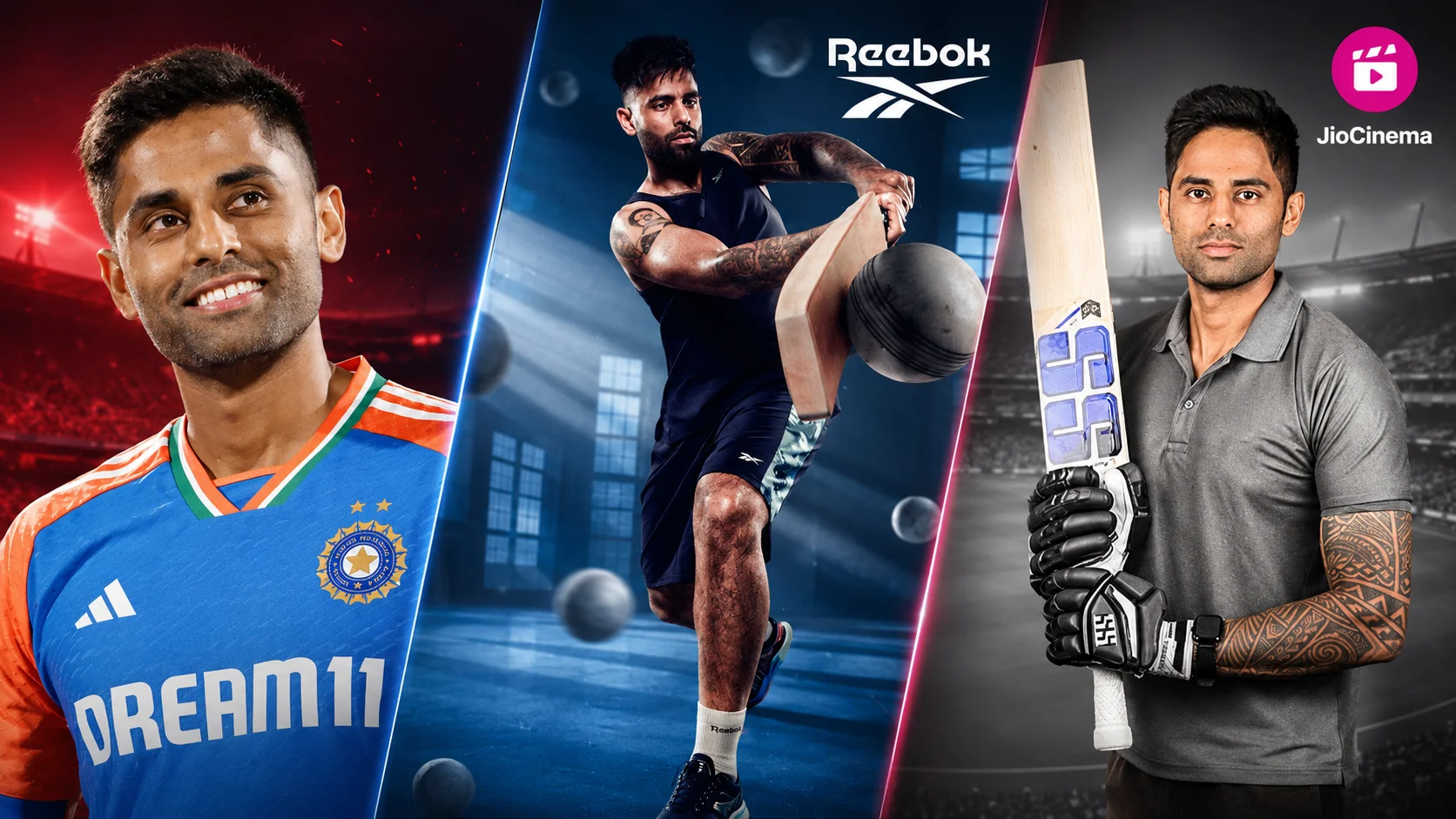 Suryakumar Yadav featured in brand endorsement campaigns for Reebok, JioCinema and Dream11.