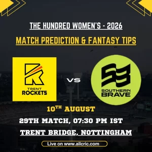 TRT-W vs SOB-W Dream11 prediction today match graphic featuring Trent Rockets Women vs Southern Brave Women in The Hundred 2026 at Trent Bridge, Nottingham.