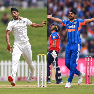 Arshdeep Singh bowling in Indian cricket kits, illustrating his BCCI central contract and international match fee earnings.