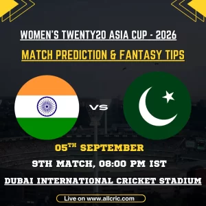 IND W vs PAK W today match prediction graphic for India Women vs Pakistan Women, Women’s T20 Asia Cup 2026 Match 9 in Dubai, featuring fantasy tips and fantasy team preview.
